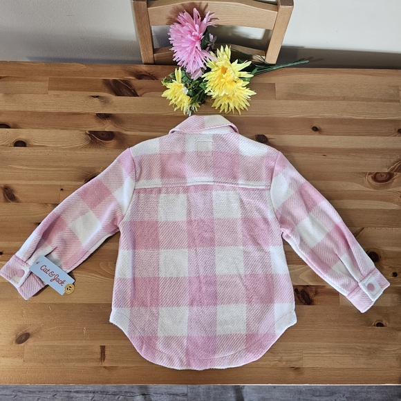Cat & Jack - Girls' Plaid Button-Front Long Sleeve Shacket - Dusty Pink Plaid - Picture 14 of 14